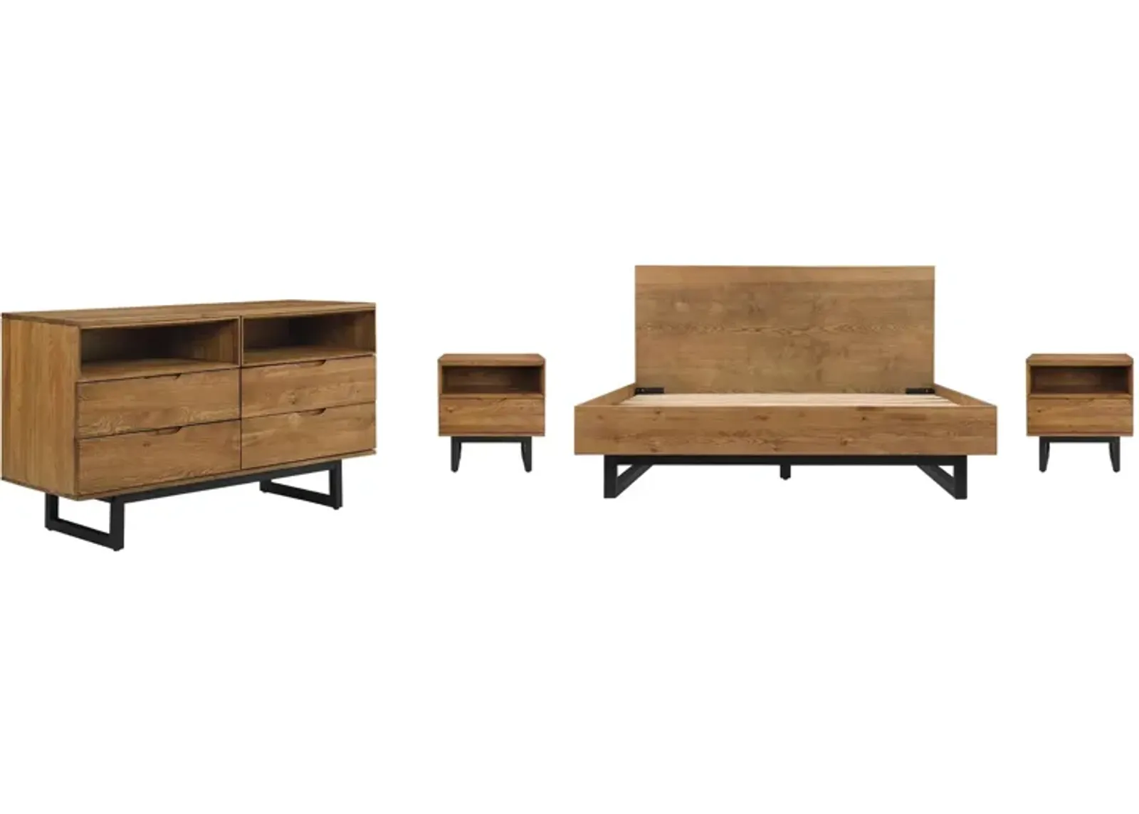 Aldo 4 Piece Bedroom Set in Brown Oak by Armen Living