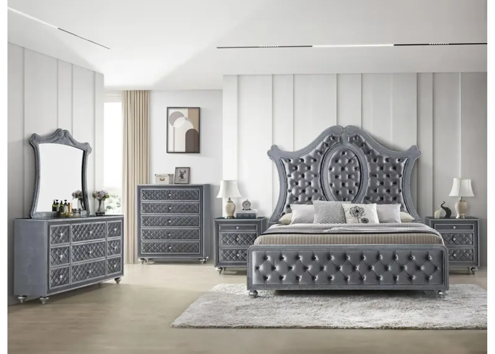 Cameo 5-pc King Bedroom Set in HS Silver by Crown Mark