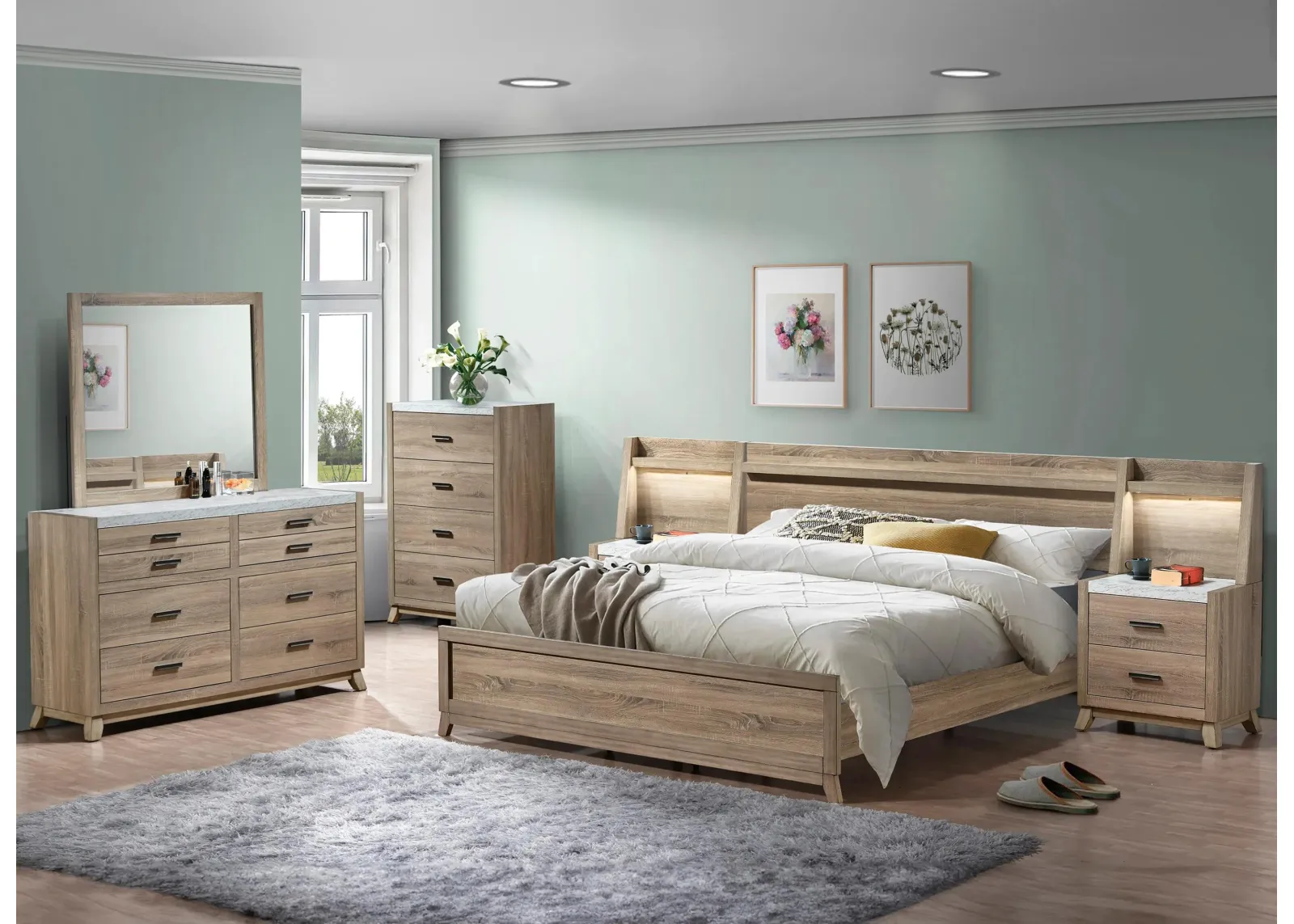 Tilston 6pc. Bedroom Set in Light Distressed Oak by Crown Mark