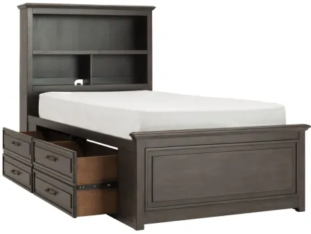 Kieran Platform Bookcase Bed w/ 2-Side Storage in Driftwood Gray by Bellanest