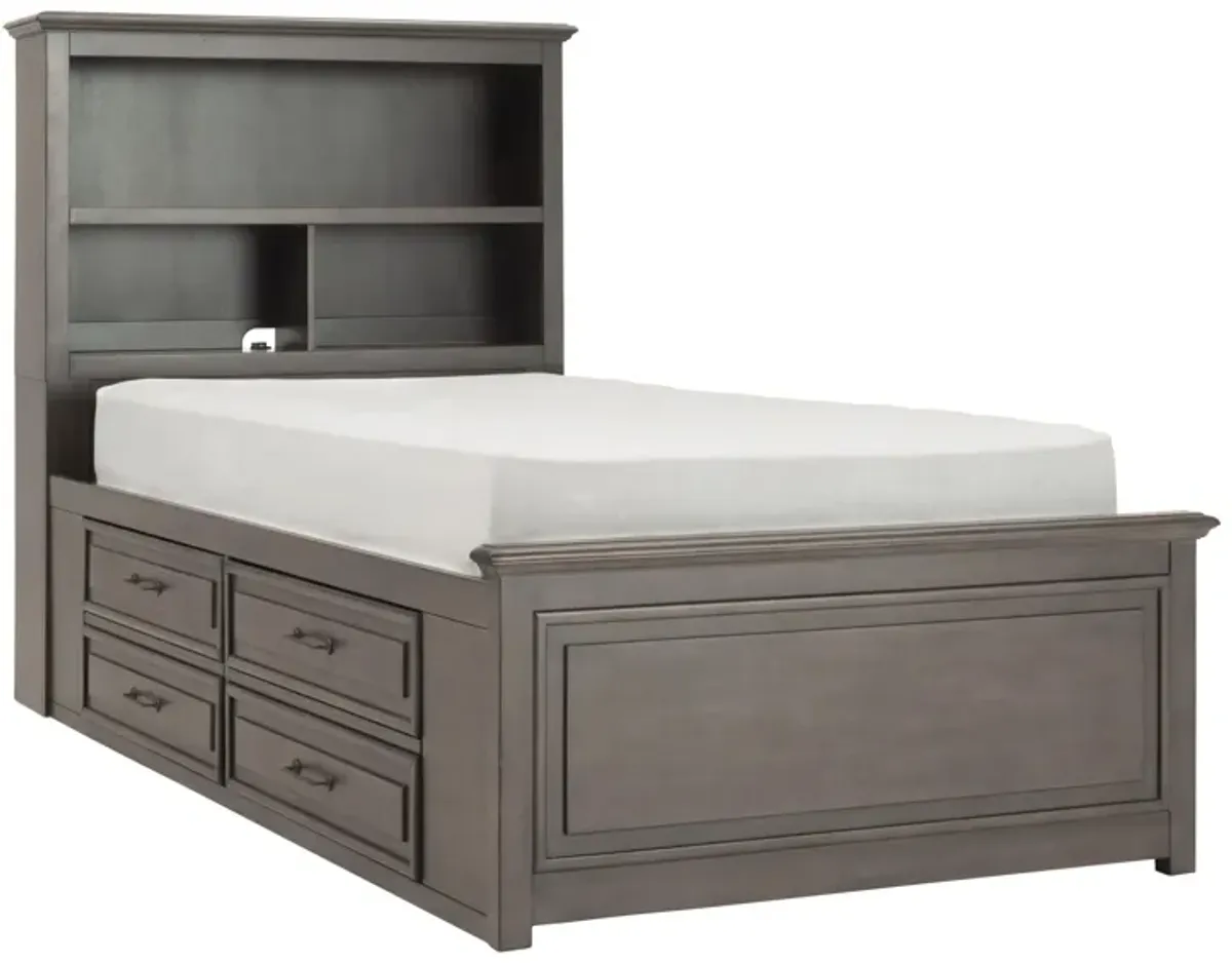 Kieran Platform Bookcase Bed w/ 2-Side Storage in Driftwood Gray by Bellanest