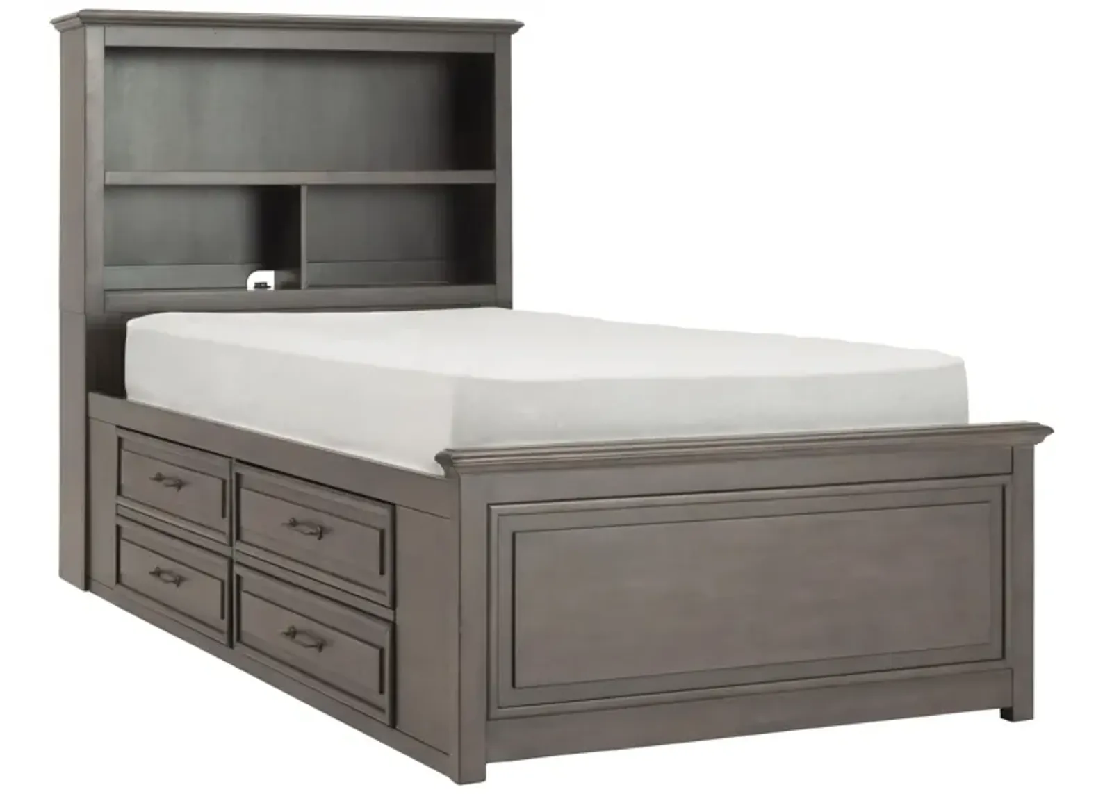 Kieran Platform Bookcase Bed w/ 2-Side Storage in Driftwood Gray by Bellanest