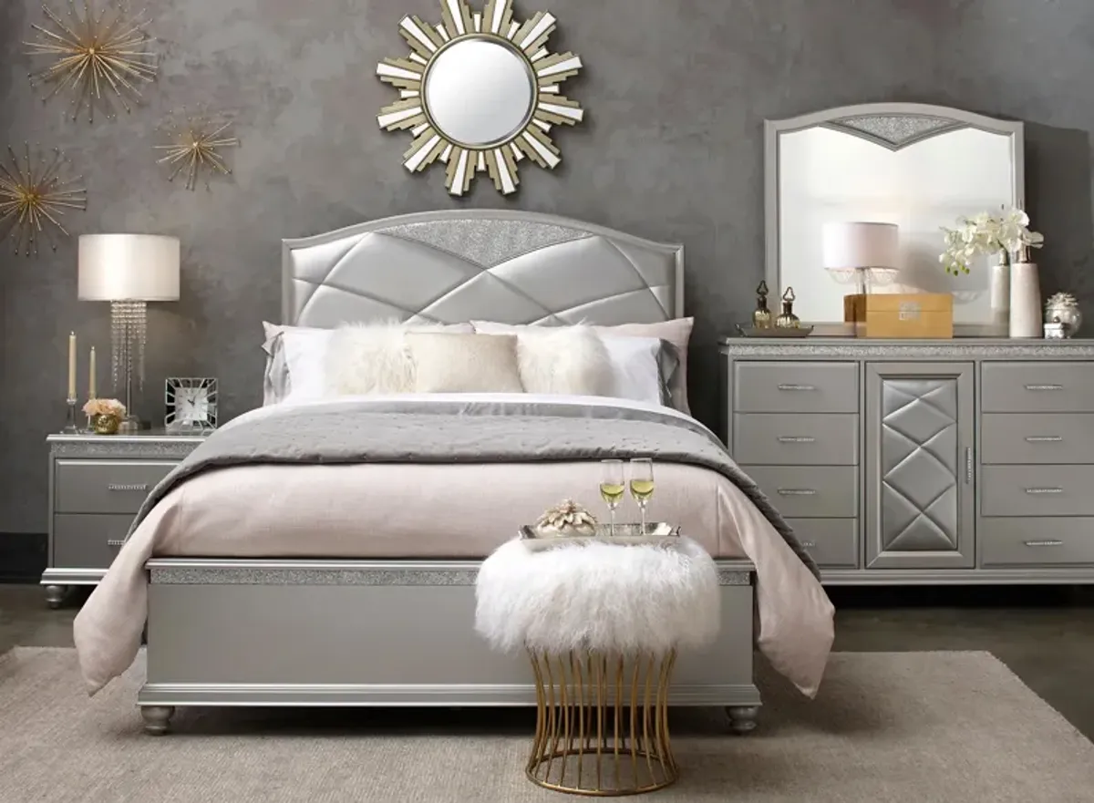 Amina 4-pc. Bedroom Set in Silver by Crown Mark