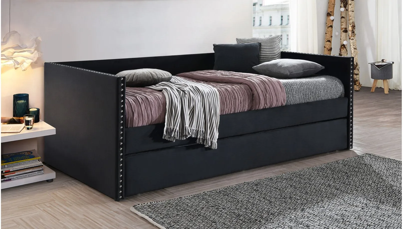 Cardie Daybed with Trundle in Black by Crown Mark