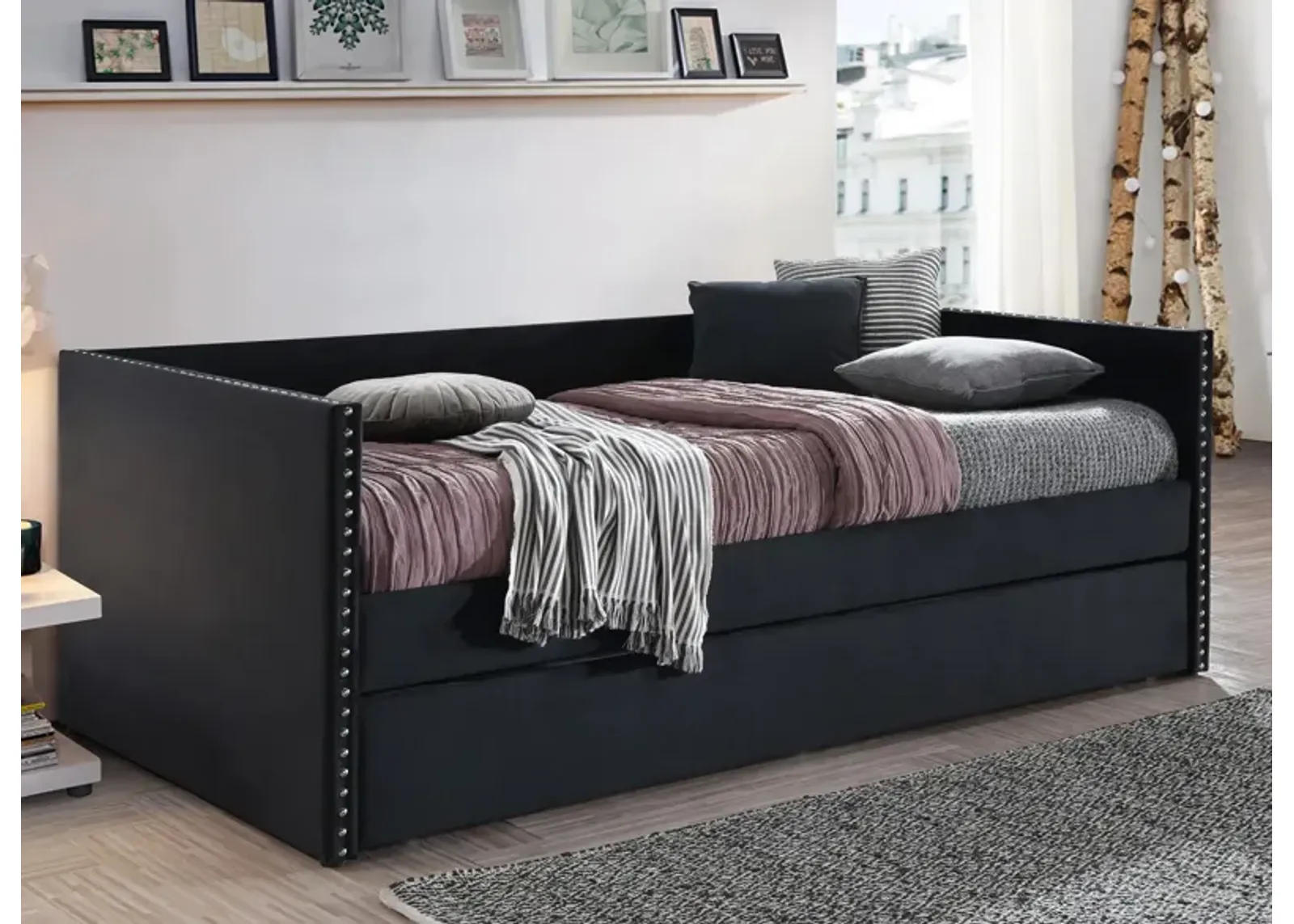 Cardie Daybed with Trundle in Black by Crown Mark