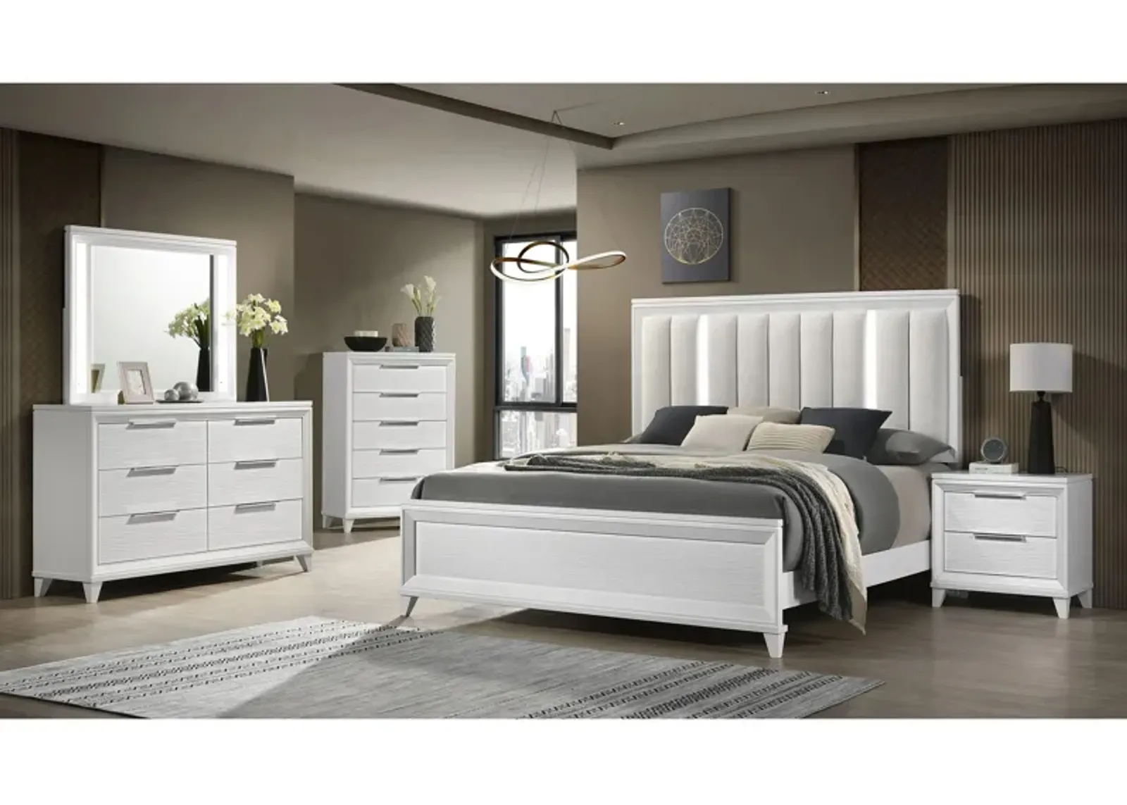 Cressida 5-pc. Bedroom Set in Metallic White by Crown Mark