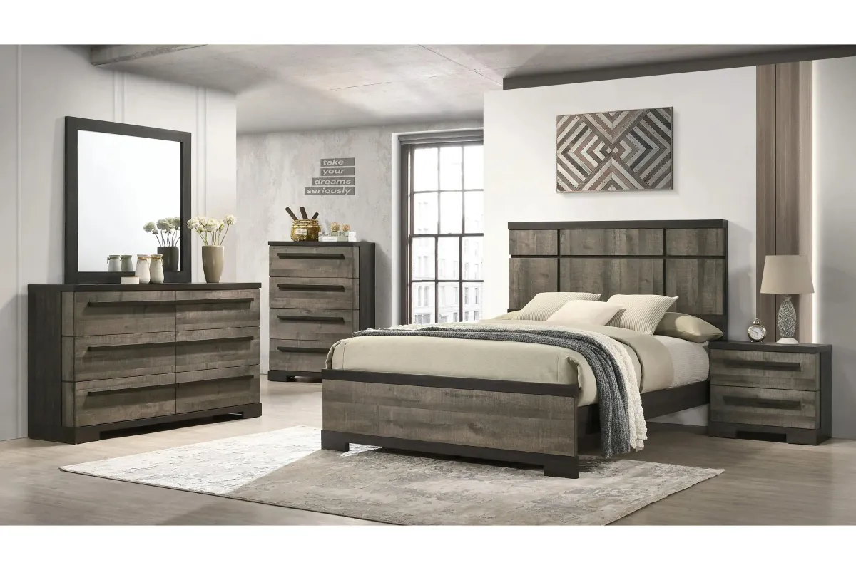 Remington 5-pc. Bedroom Set in Rustic Grey & Dark Ebony by Crown Mark