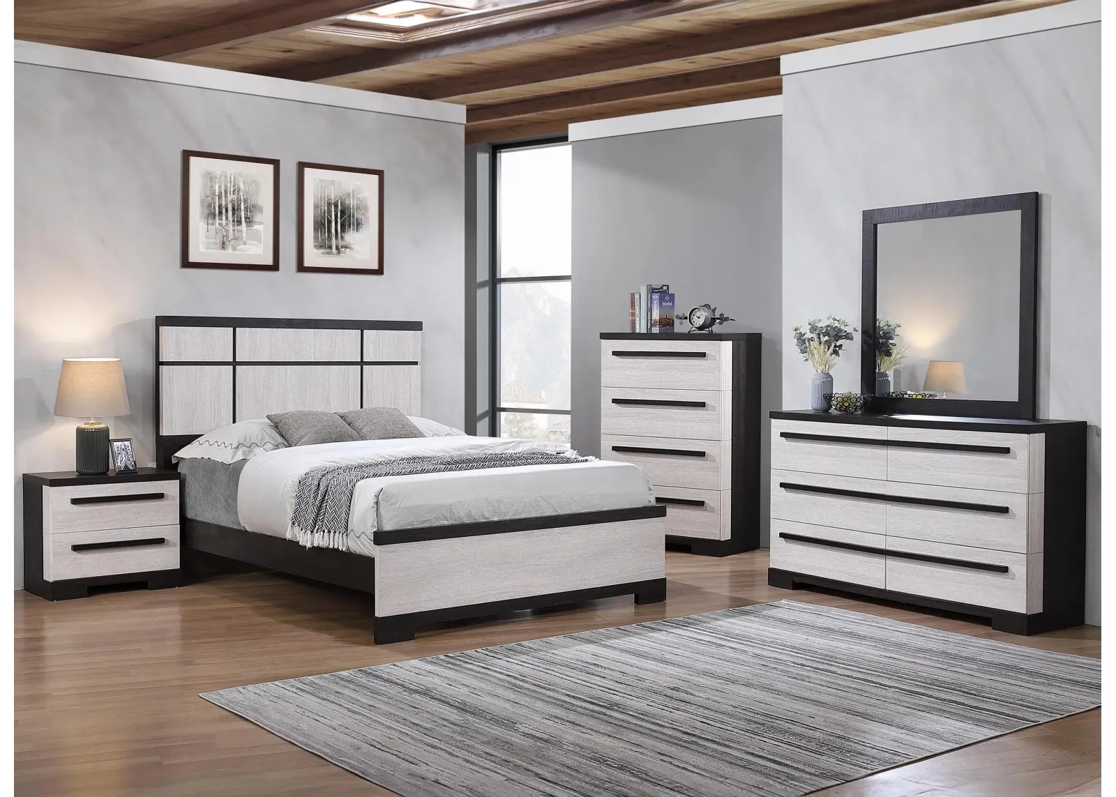 Remington 5pc. Bedroom Set in Vintage Linen/Dark Ebony by Crown Mark