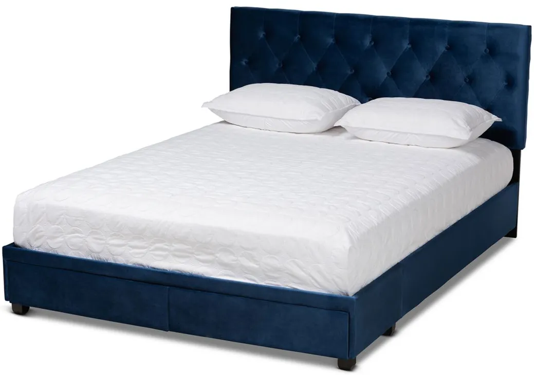 Caronia Upholstered 2-Drawer Platform Storage Bed in Navy Blue/Black by Wholesale Interiors