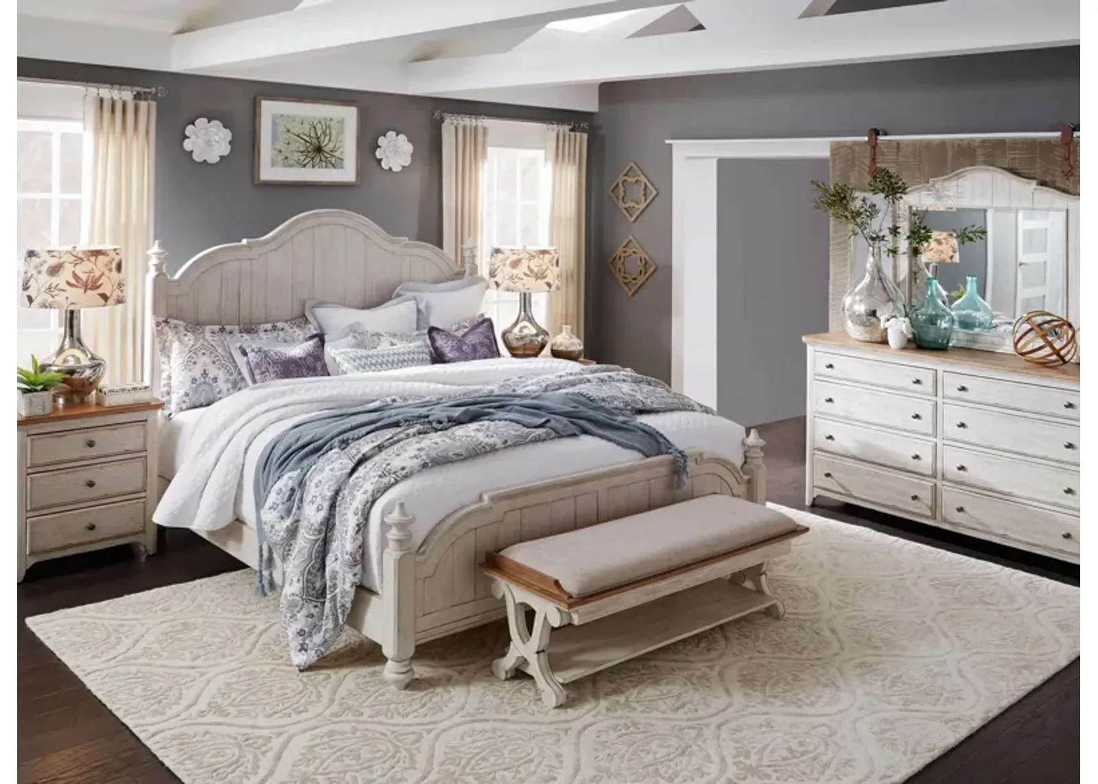 Farmhouse Reimagined 4-pc. Bedroom Set w/ Drawer Nightstand in White by Liberty Furniture