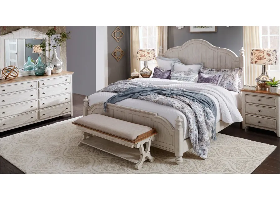 Farmhouse Reimagined 4-pc. Bedroom Set w/ Drawer Nightstand in White by Liberty Furniture