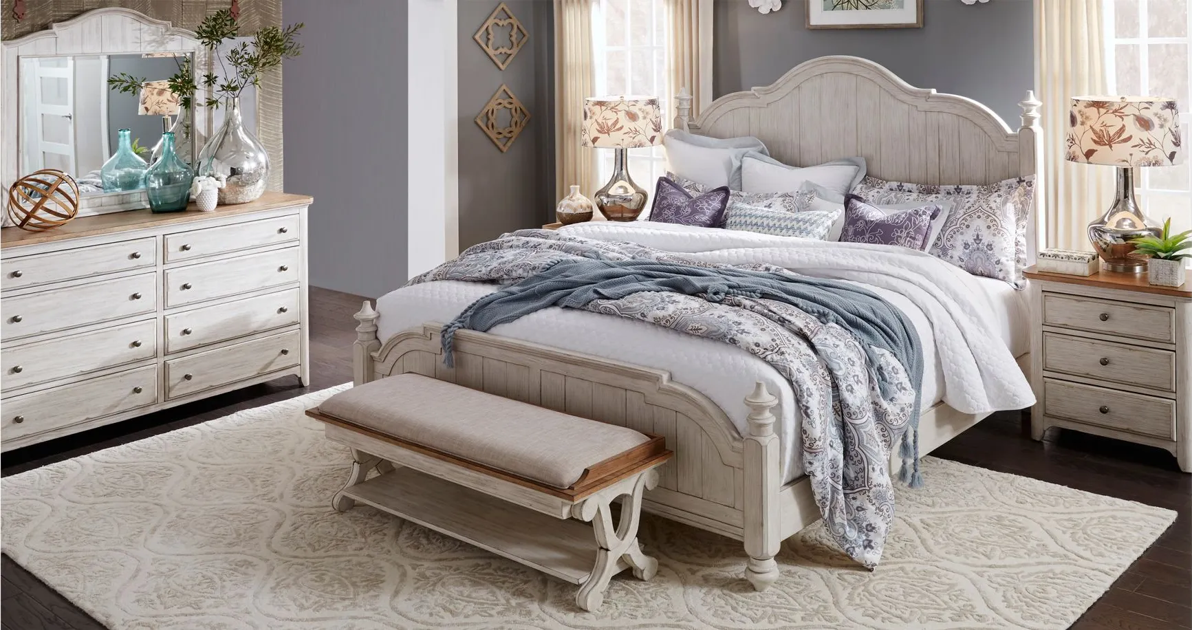 Farmhouse Reimagined 4-pc. Bedroom Set w/ Drawer Nightstand in White by Liberty Furniture