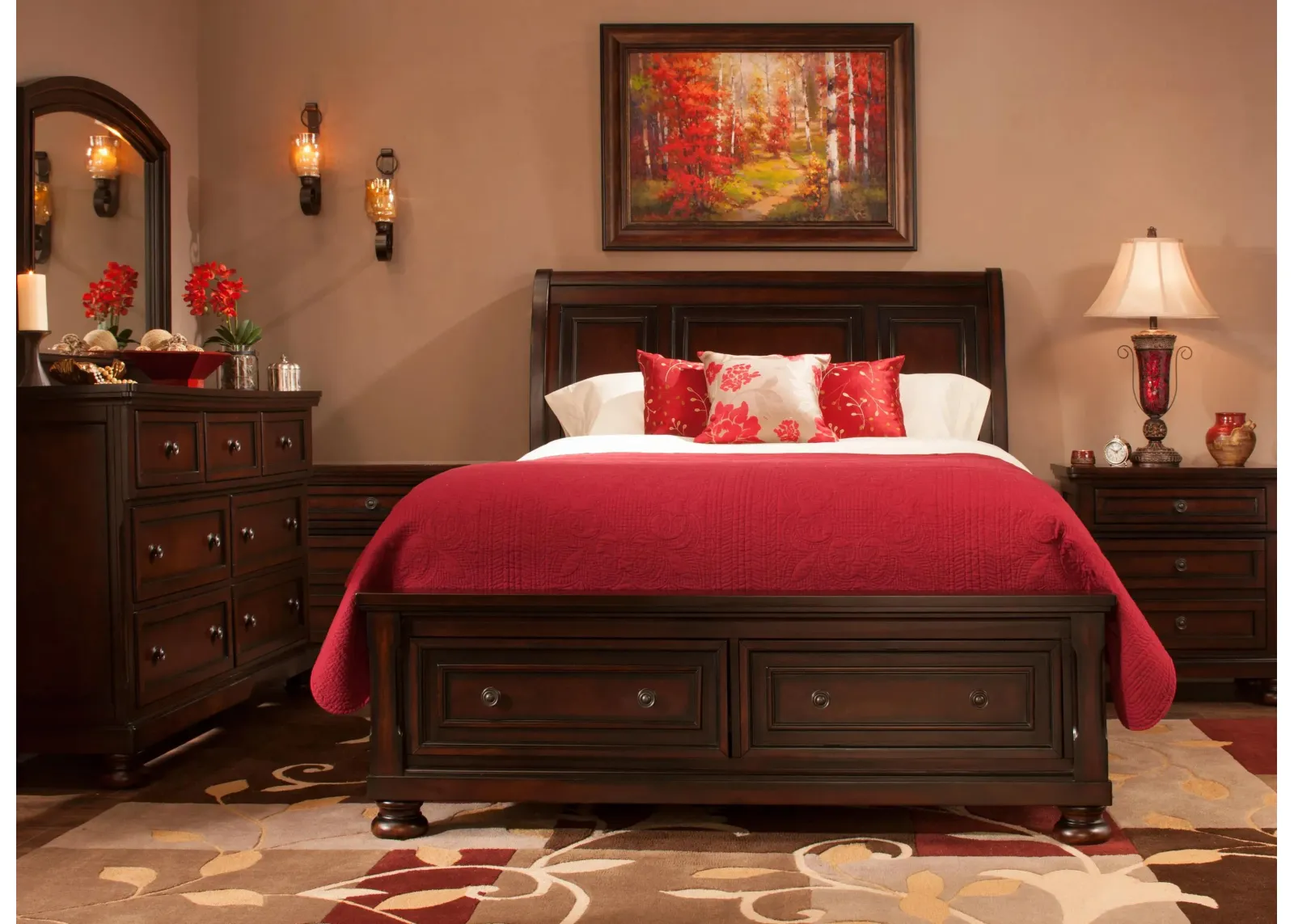 Donegan 5-Pc. Sleigh Platform Storage Bedroom Set in Brown Cherry by Homelegance