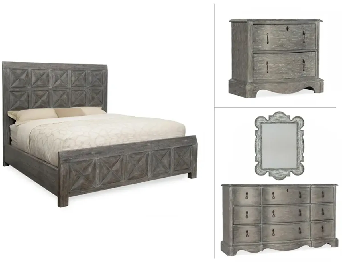 Beaumont 4-pc Queen Panel Bedroom Set in Gray by Hooker Furniture