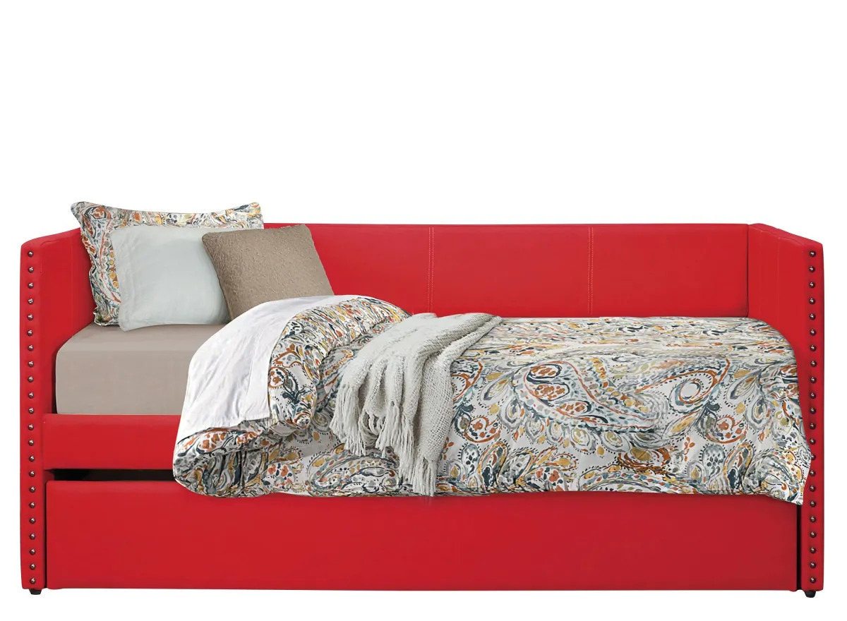 Tia Twin Daybed With Trundle in Red by Homelegance