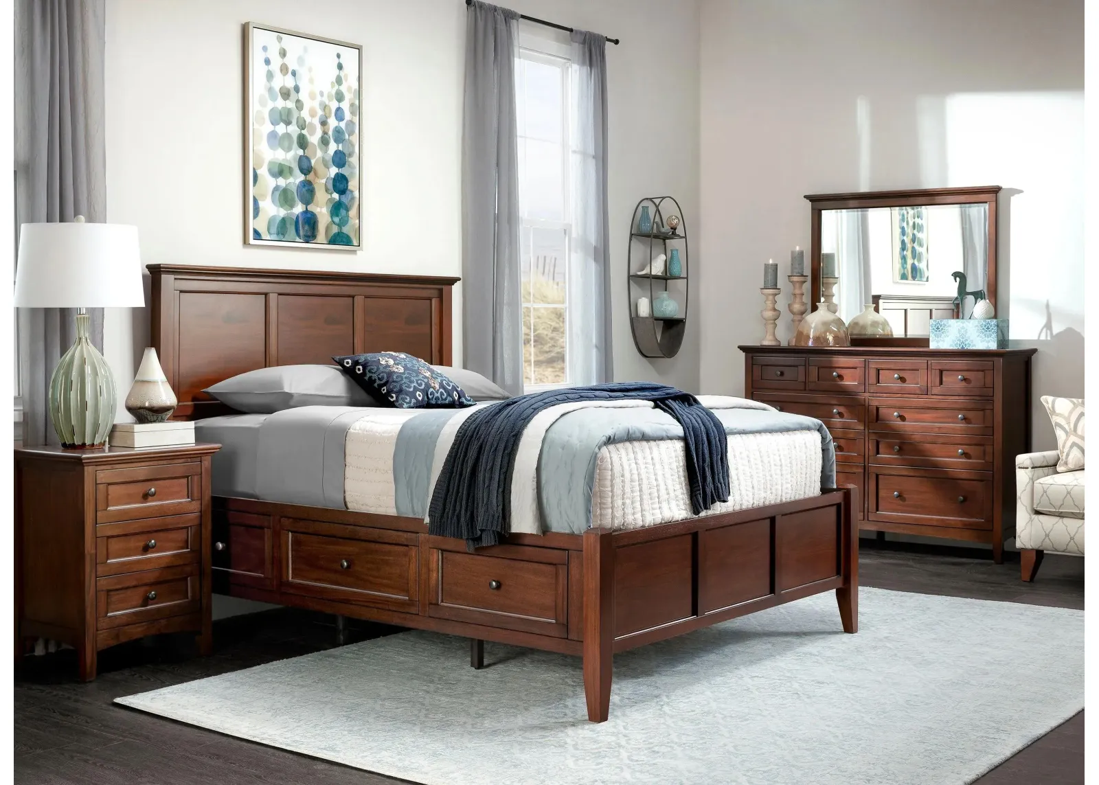 Westlake 4-pc. Platform Bedroom Set w/ Storage Bed in Cherry by A-America