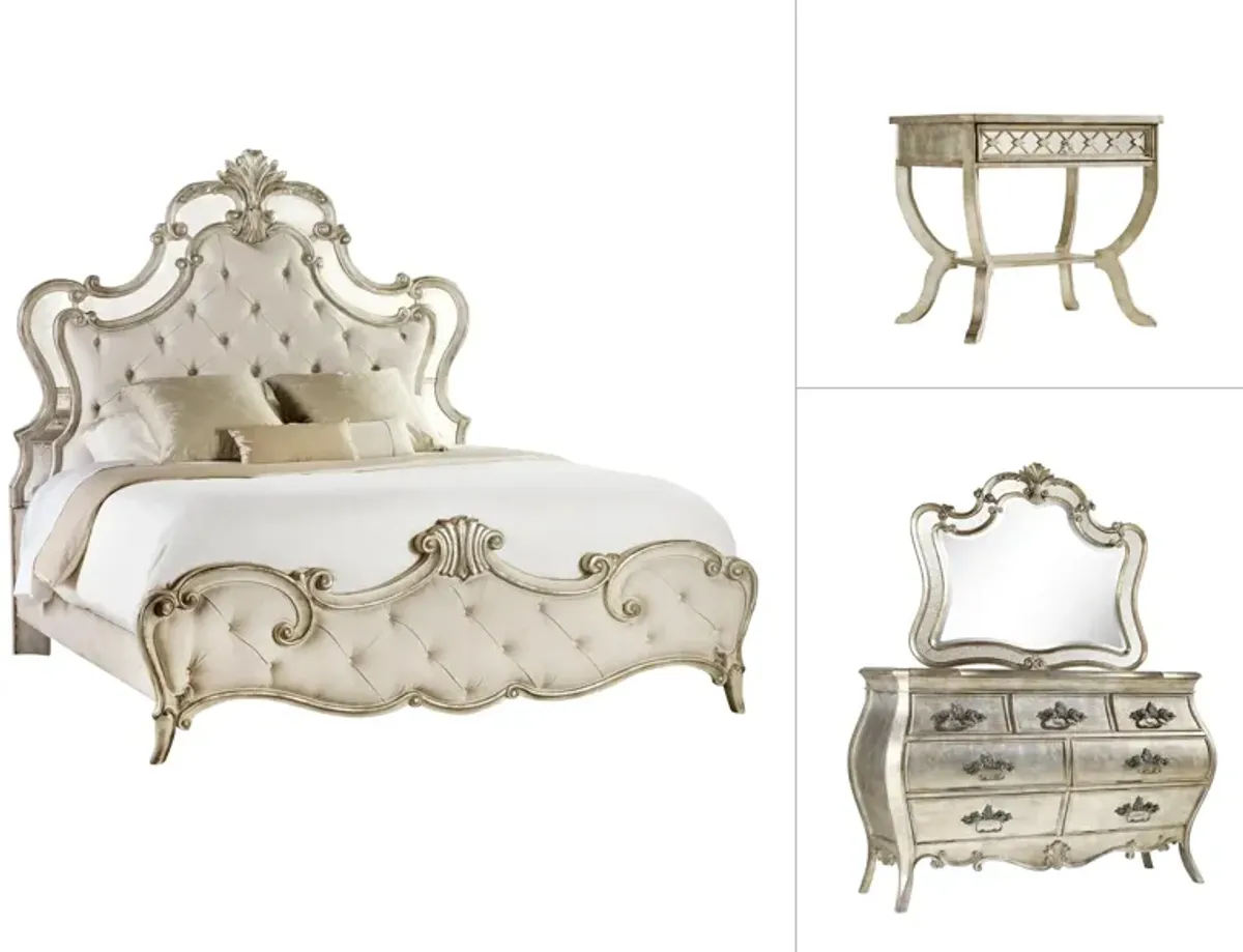 Sanctuary 4-pc. Bedroom Set w/ Bedside Table in Vintage Chalky White / Samantha Cream by Hooker Furniture