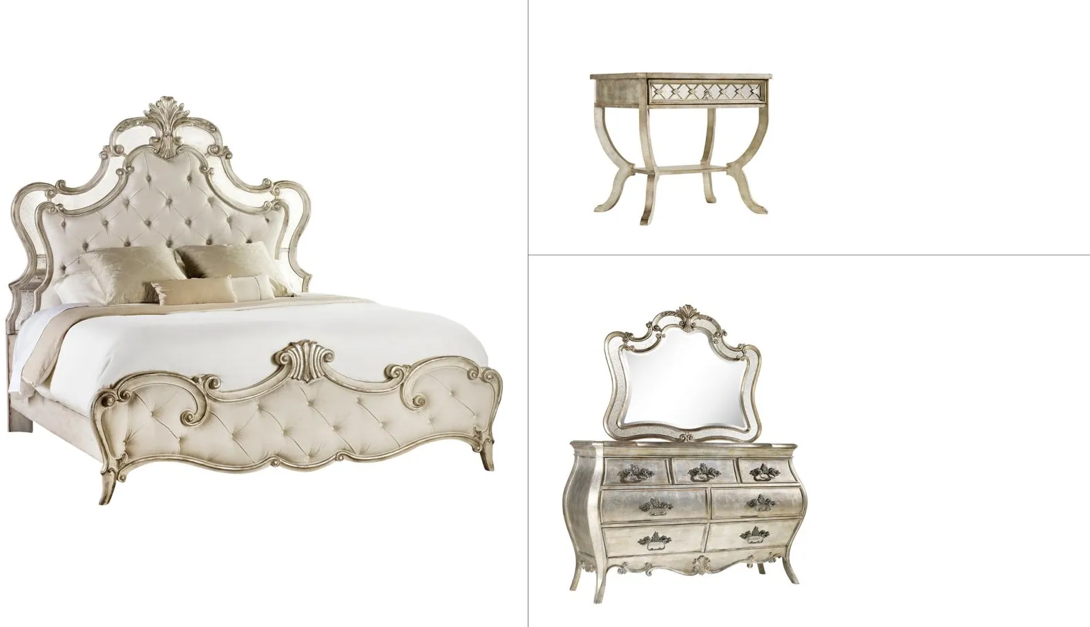 Sanctuary 4-pc. Bedroom Set w/ Bedside Table in Vintage Chalky White / Samantha Cream by Hooker Furniture