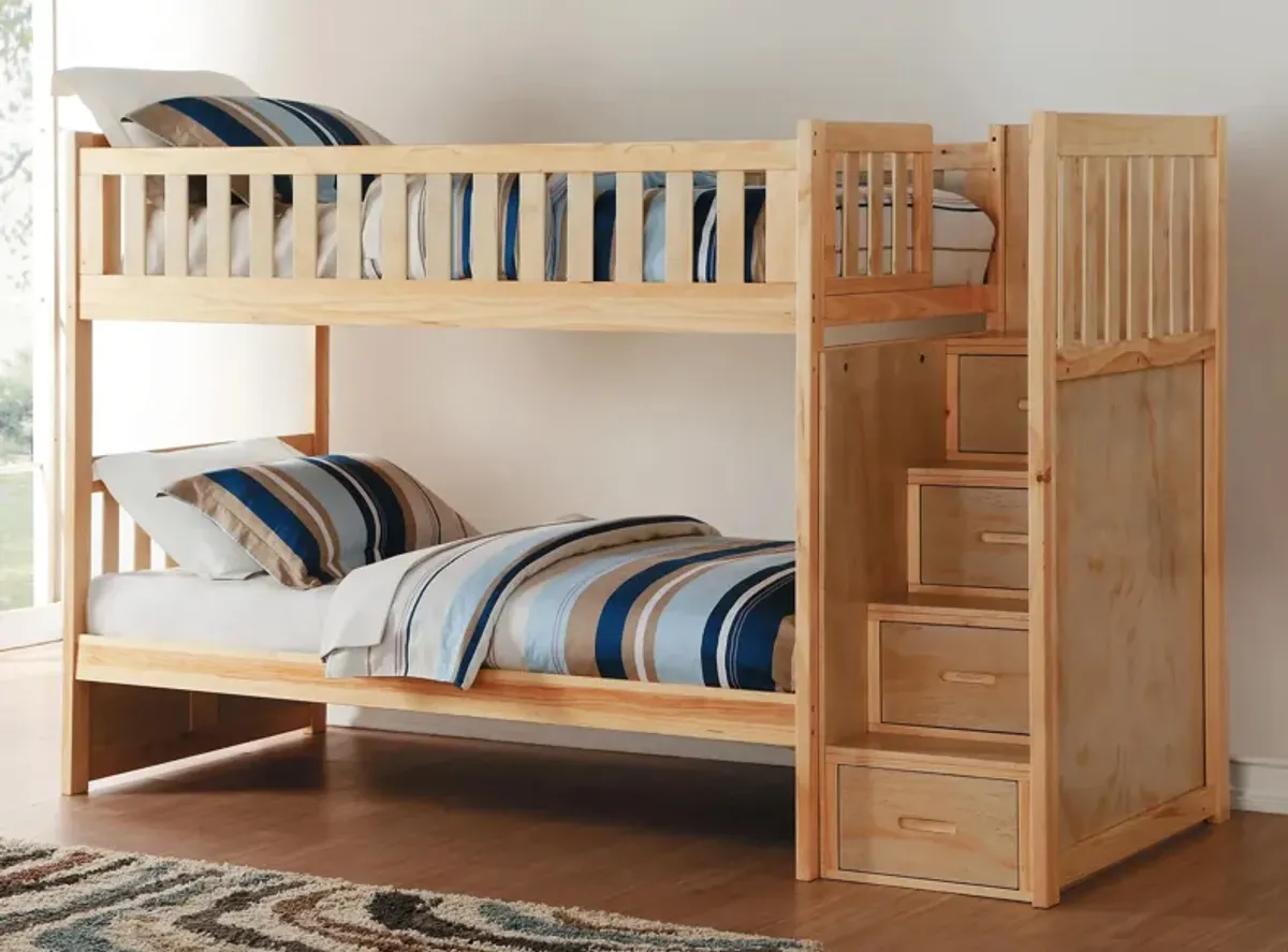 Carissa Bunk Bed With Storage Staircase in Natural by Homelegance