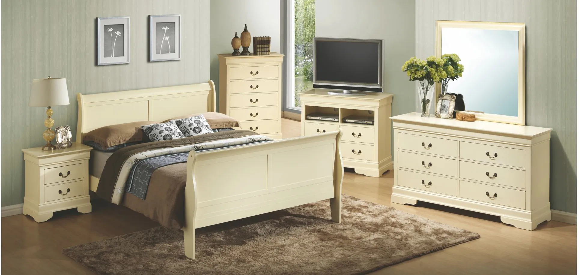 Rossie Sleigh Bed in Beige by Glory Furniture