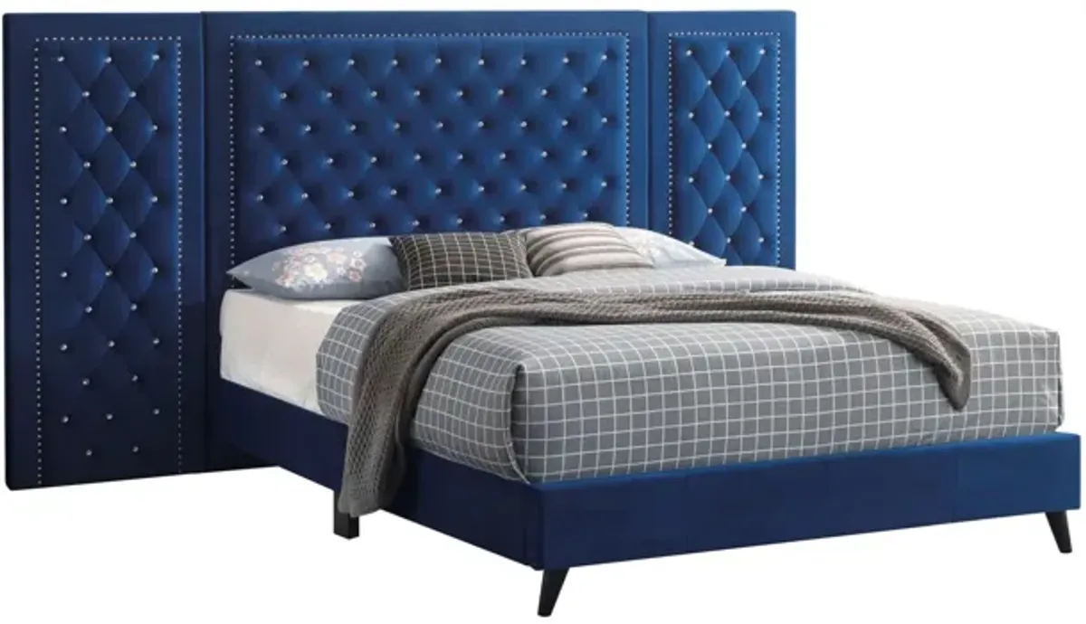 Alba Upholstered Panel Bed with Upholstered Side Panels in Navy Blue by Glory Furniture