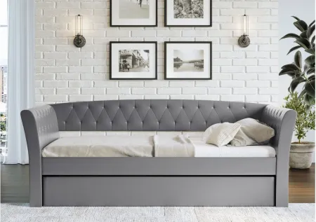 Patrick Faux Leather Daybed with Rolling Trundle Set in Gray by Boyd Flotation