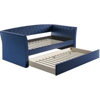 Patrick Faux Leather Daybed with Rolling Trundle Set in Blue by Boyd Flotation
