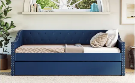 Delaware Faux Leather Daybed with Trundle Set in Blue by Boyd Flotation