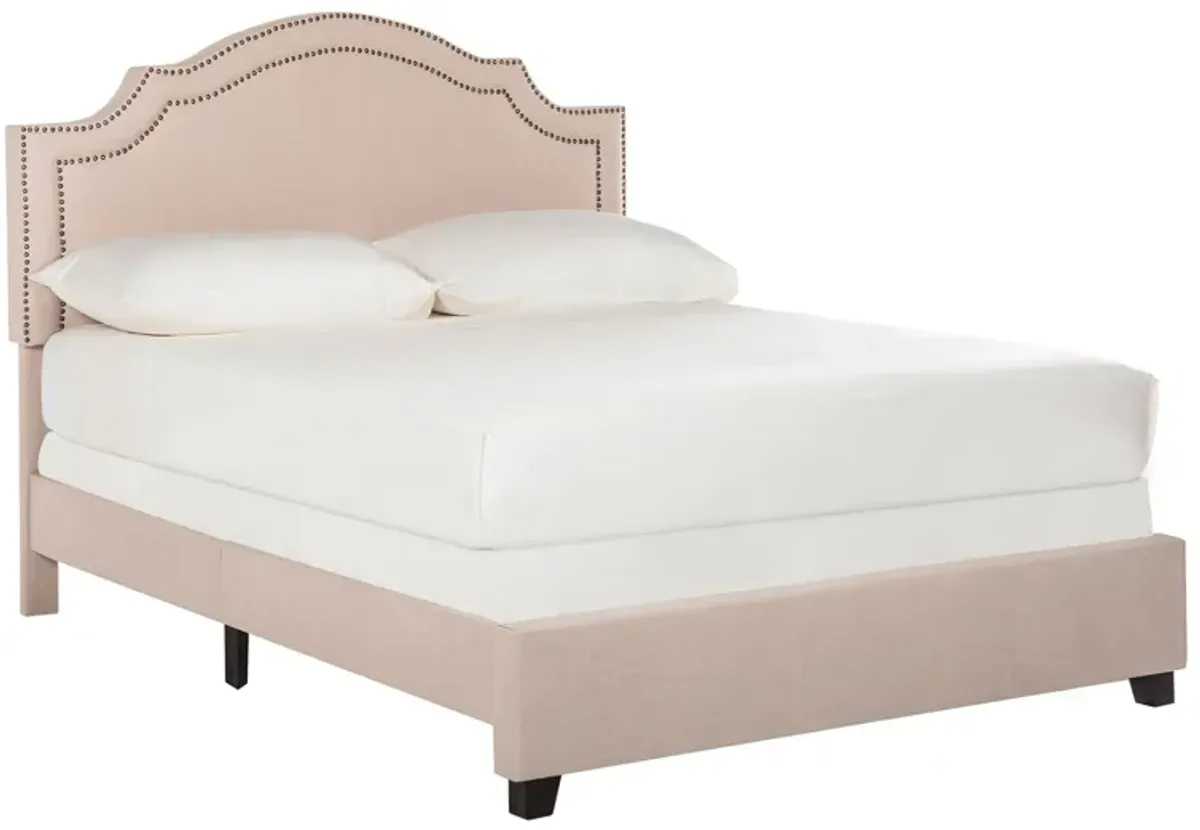 Theron Upholstered Bed in Light Beige by Safavieh