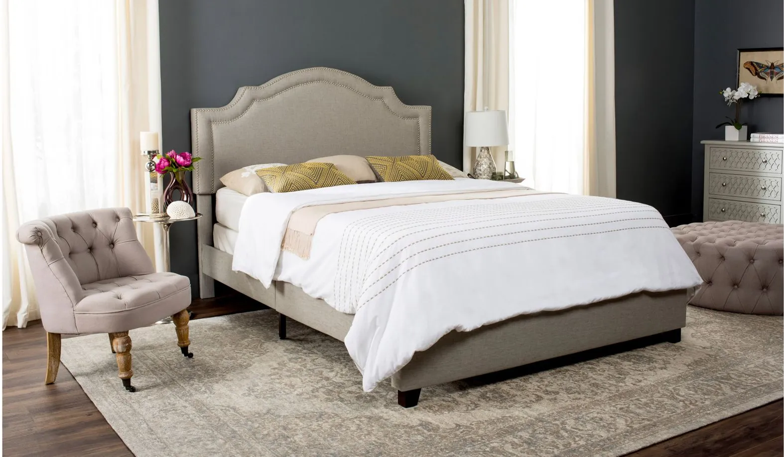 Theron Upholstered Bed in Light Gray by Safavieh