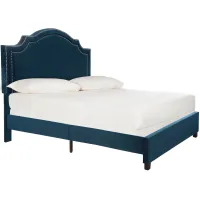 Theron Upholstered Bed in Navy by Safavieh