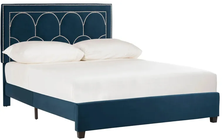 Solania Upholstered Bed in Navy Velvet by Safavieh