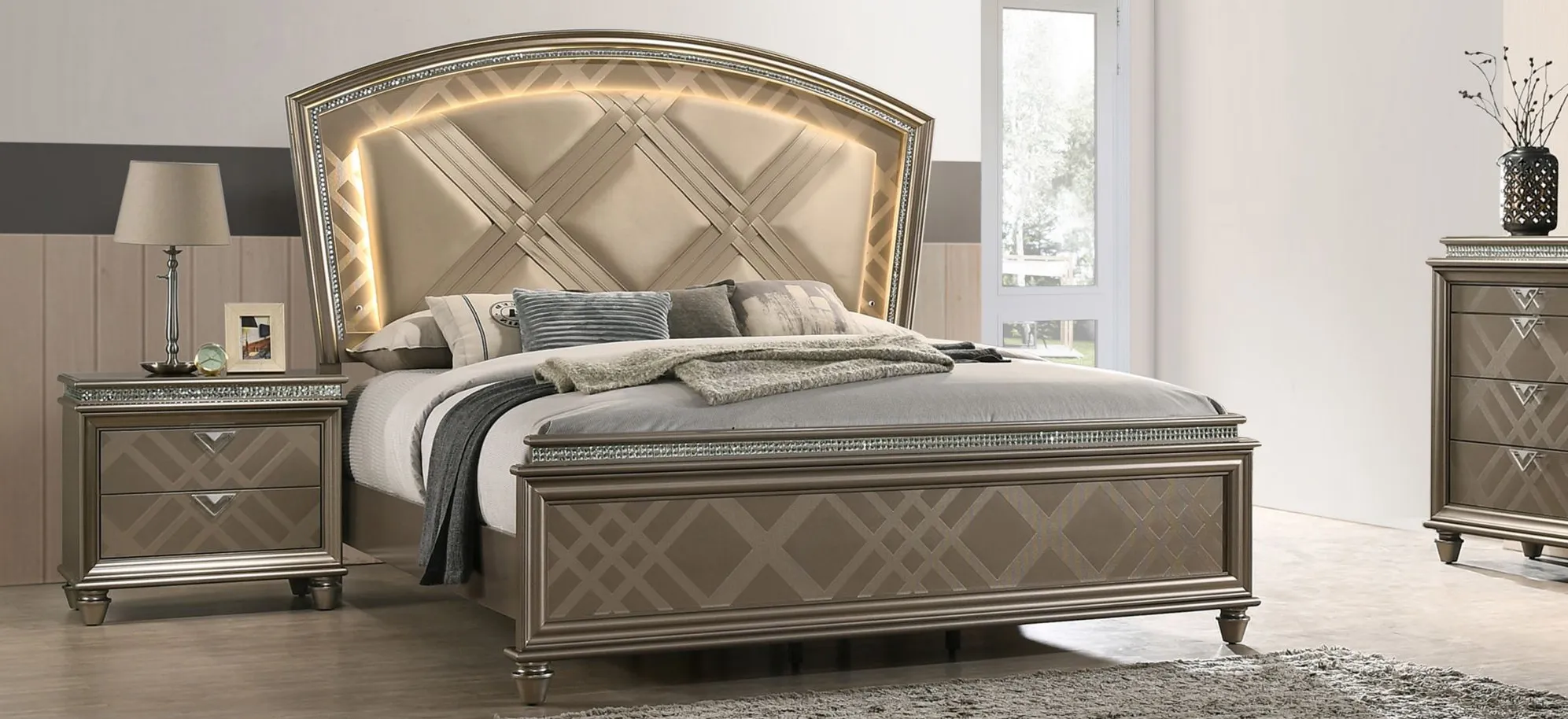 Cristal Panel Bed in Gold by Crown Mark