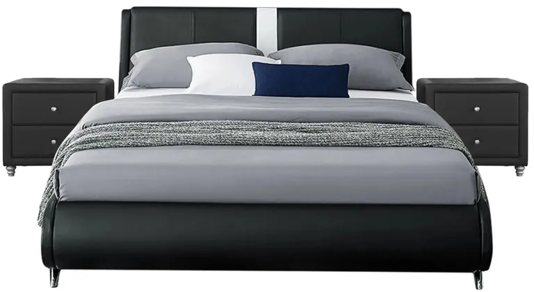 Carlton Platform Bed with 2 Nightstands in Black by CAMDEN ISLE