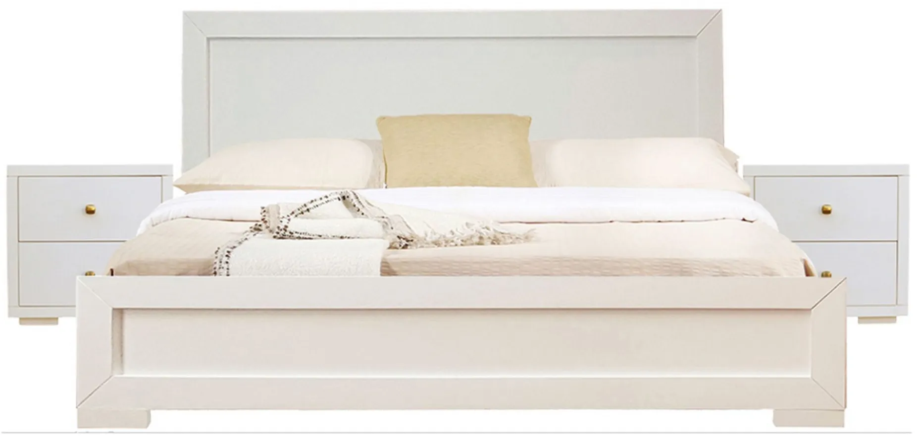 Trent Platform Bed with 2 Nightstands in White by CAMDEN ISLE