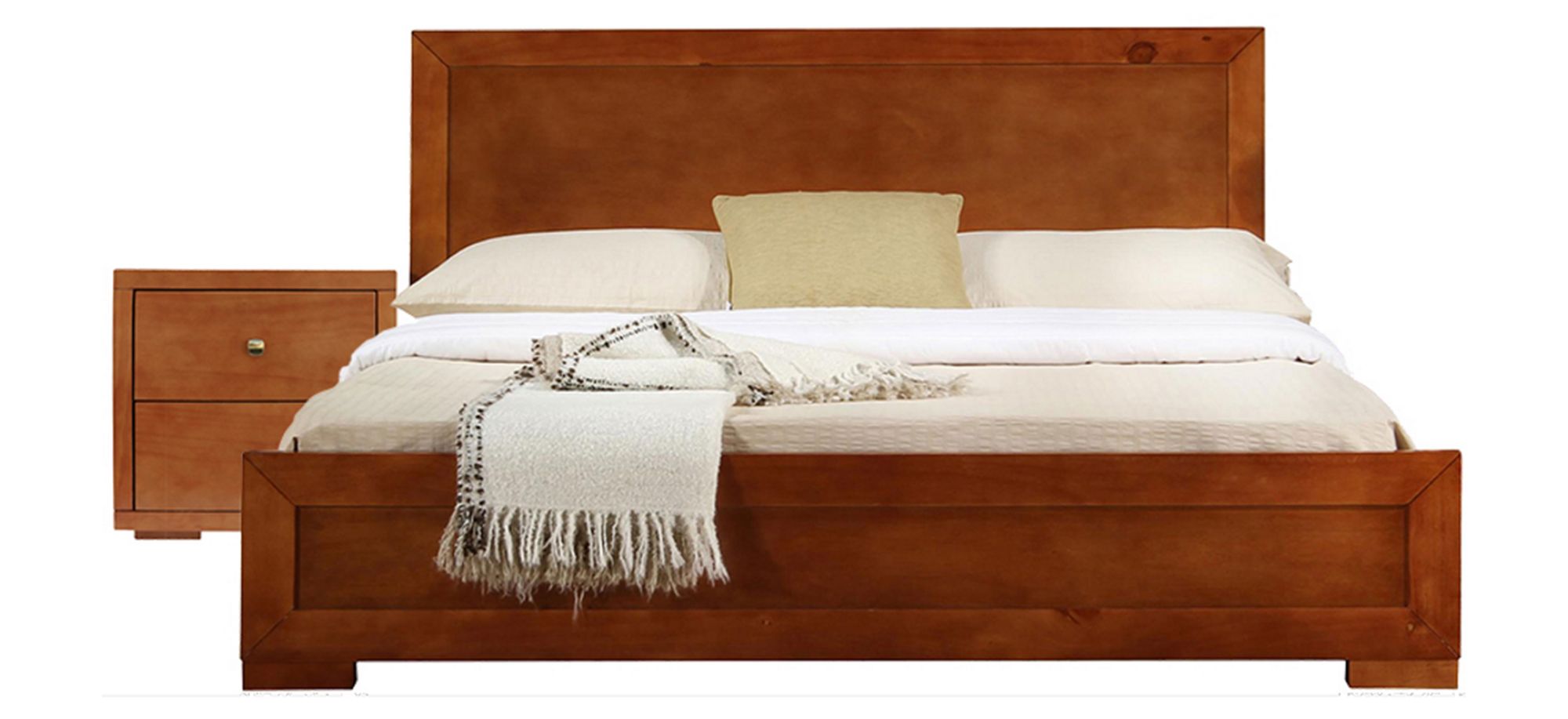 Trent Wooden Platform Bed with 1 Nightstand