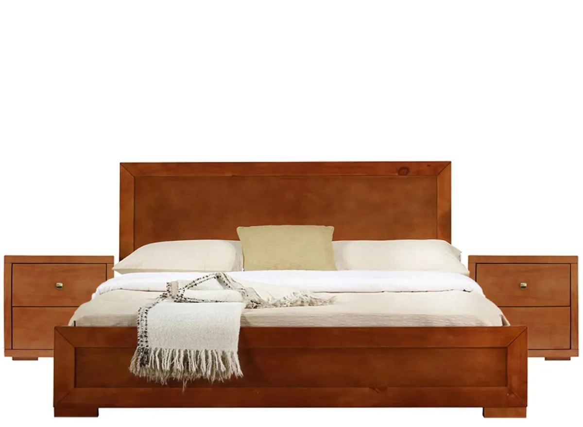 Trent Platform Bed with 2 Nightstands in Cherry by CAMDEN ISLE