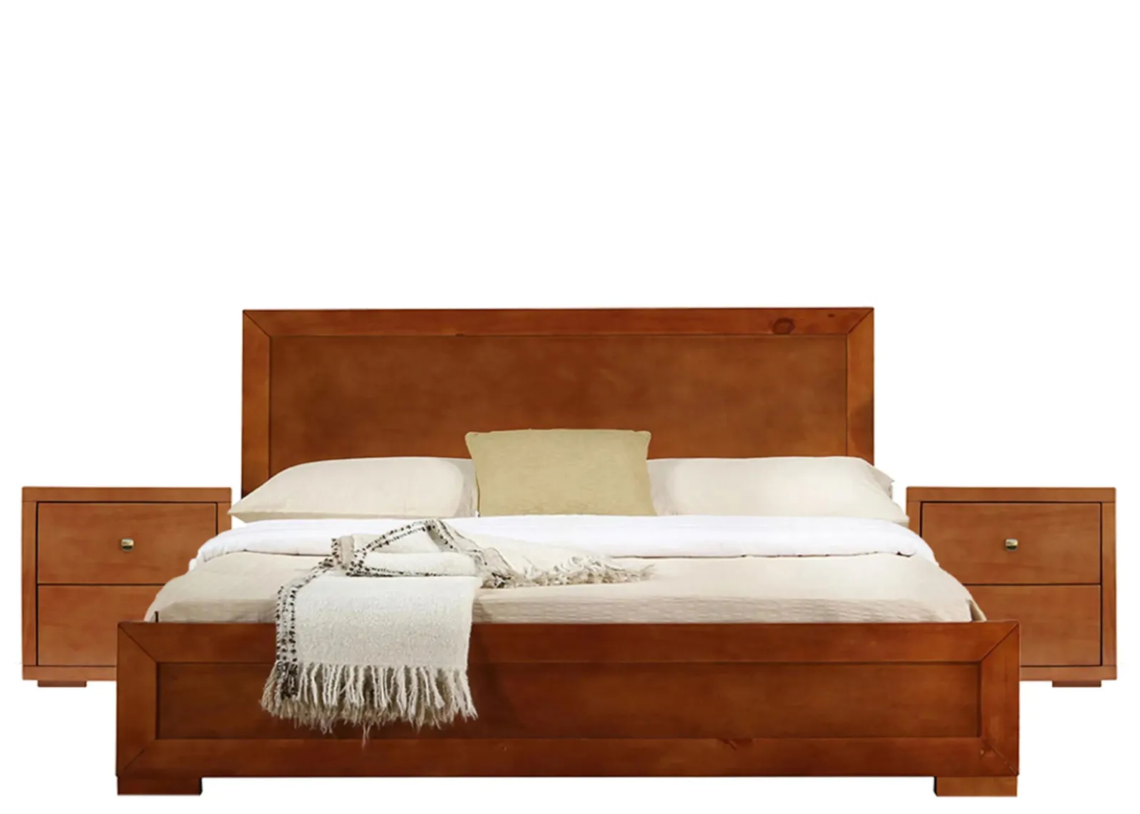 Trent Platform Bed with 2 Nightstands in Cherry by CAMDEN ISLE