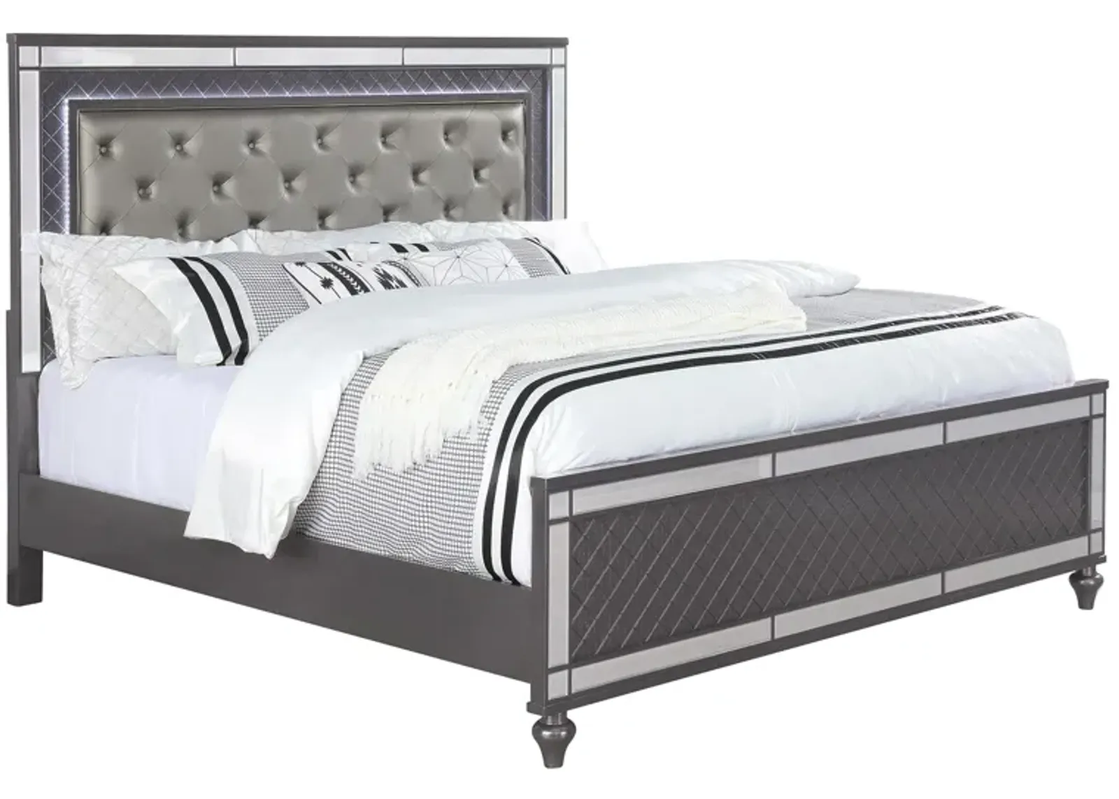 Refina Upholstered Panel Bed in Gray by Crown Mark