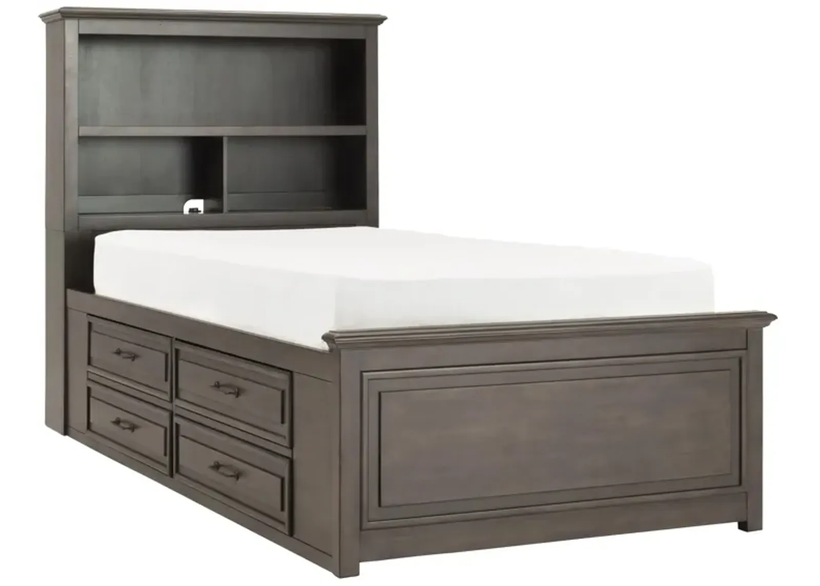 Kieran Platform Bookcase Bed w/ 1-Side Storage in Driftwood Gray by Bellanest