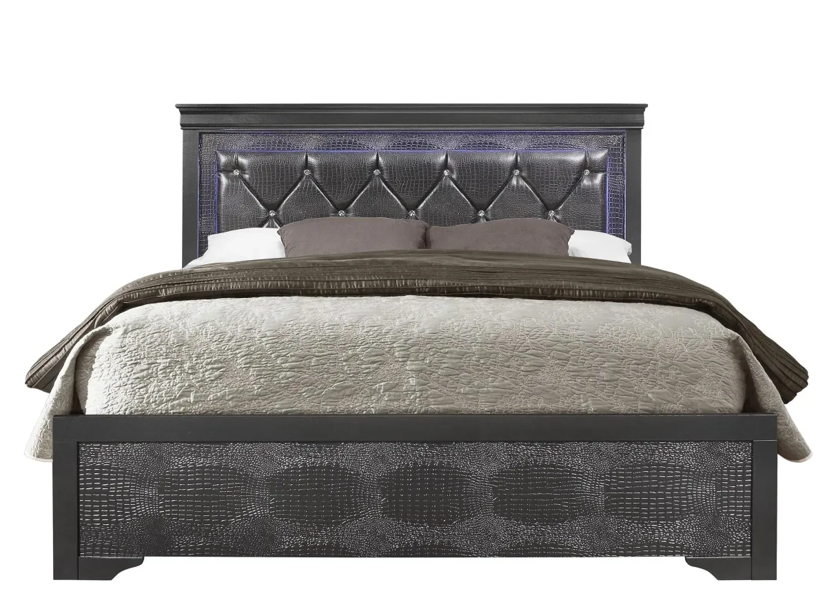 Pompei King Bed w/ LED Light in Metallic Grey by Global Furniture Furniture USA