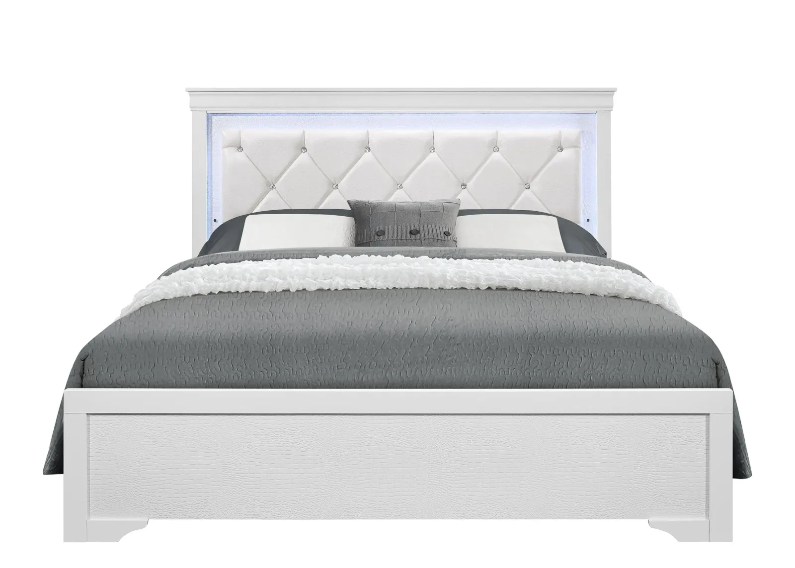 Pompei King Bed w/ LED Light in Metallic White by Global Furniture Furniture USA