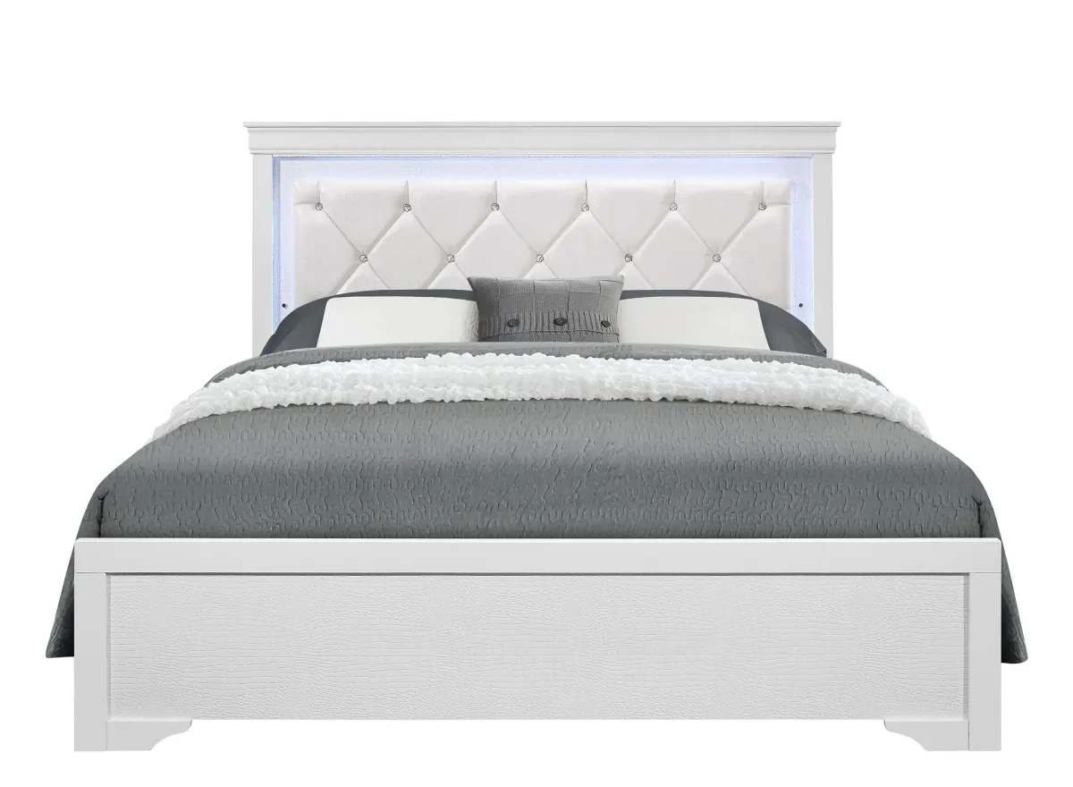 Pompei King Bed w/ LED Light in Metallic White by Global Furniture Furniture USA