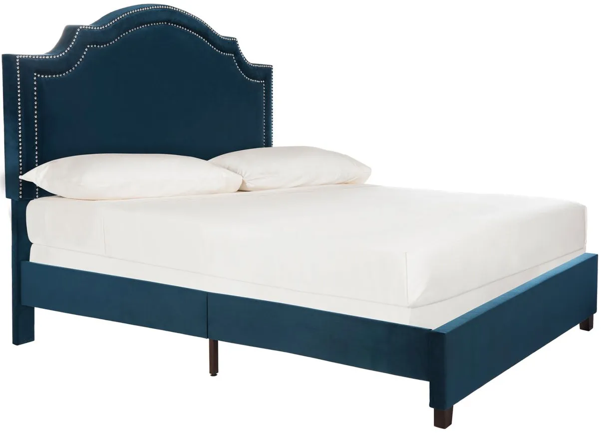 Theron Upholstered Bed in Navy by Safavieh