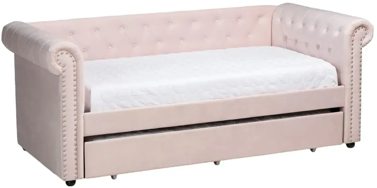 Mabelle Daybed with Trundle in Light Pink by Wholesale Interiors