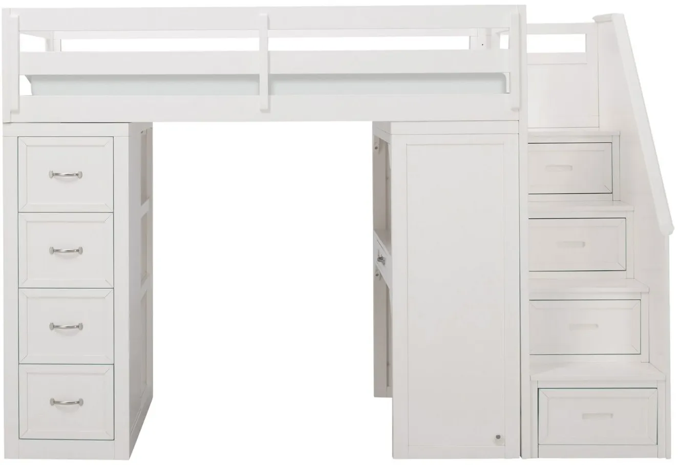 Barlow Twin Reversible Loft Bed w/ Stairs in White by Bellanest