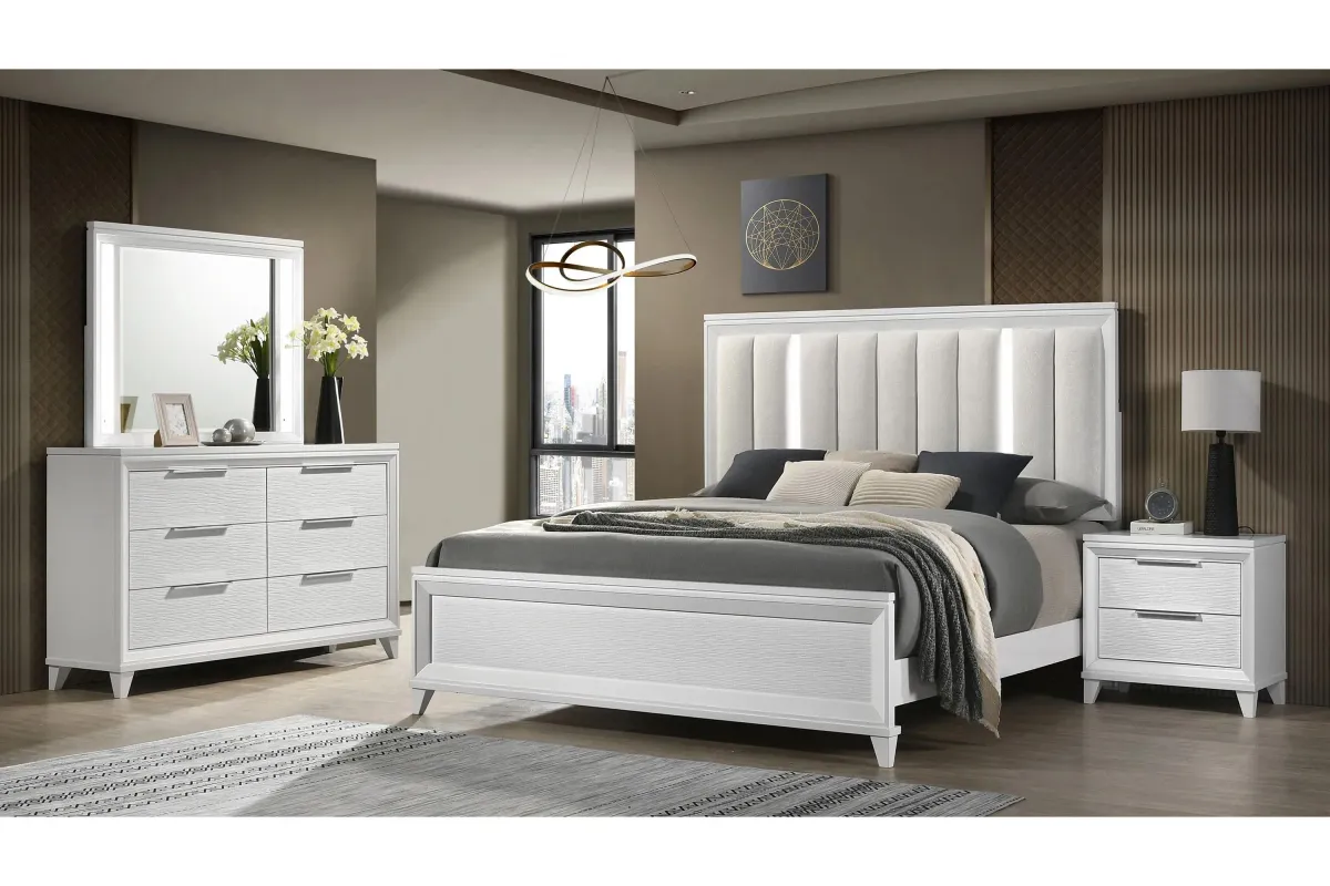 Cressida 4-pc. Bedroom Set in Metallic White by Crown Mark