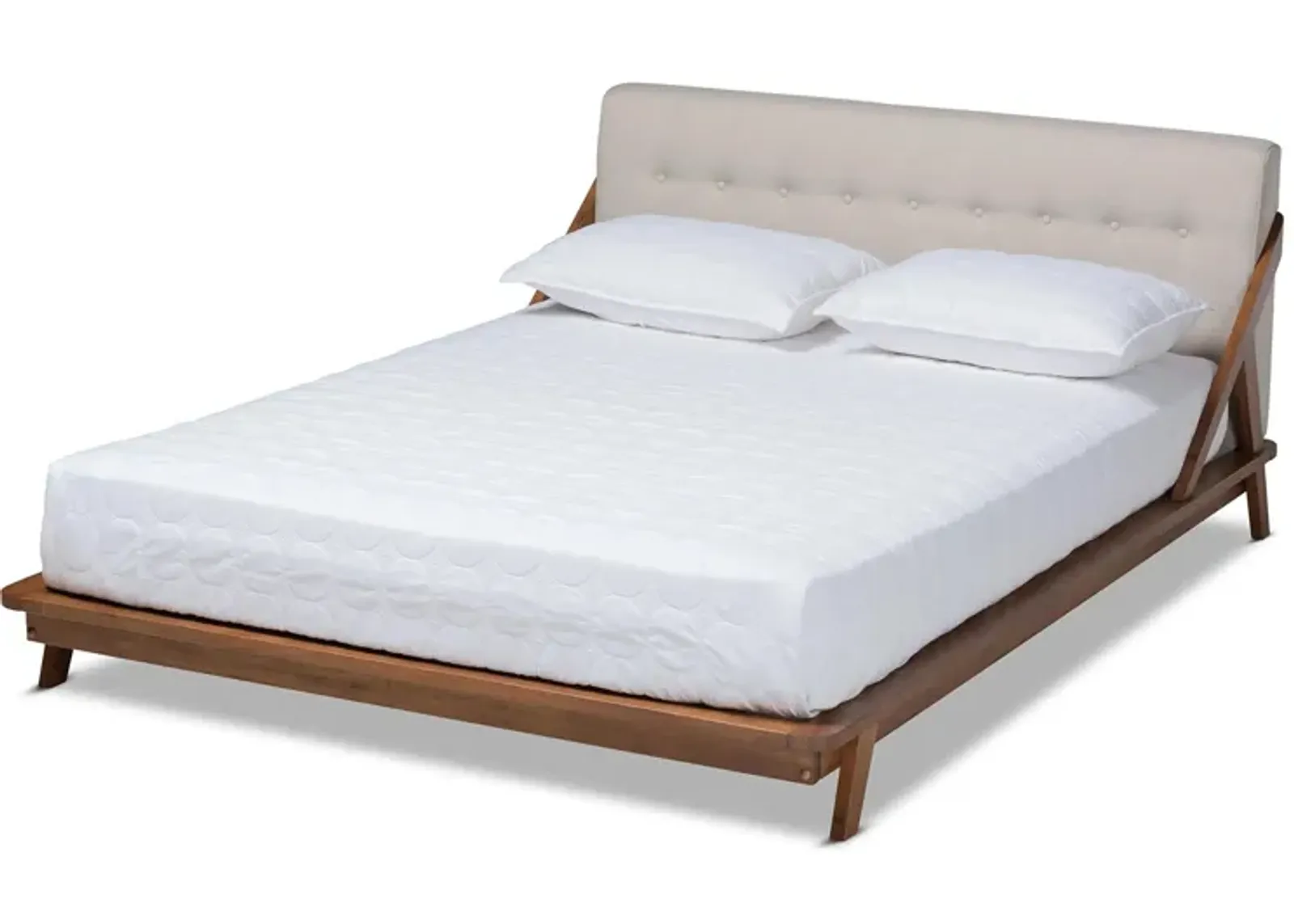 Sante Mid-Century King Size Platform Bed in Beige/Walnut Brown by Wholesale Interiors