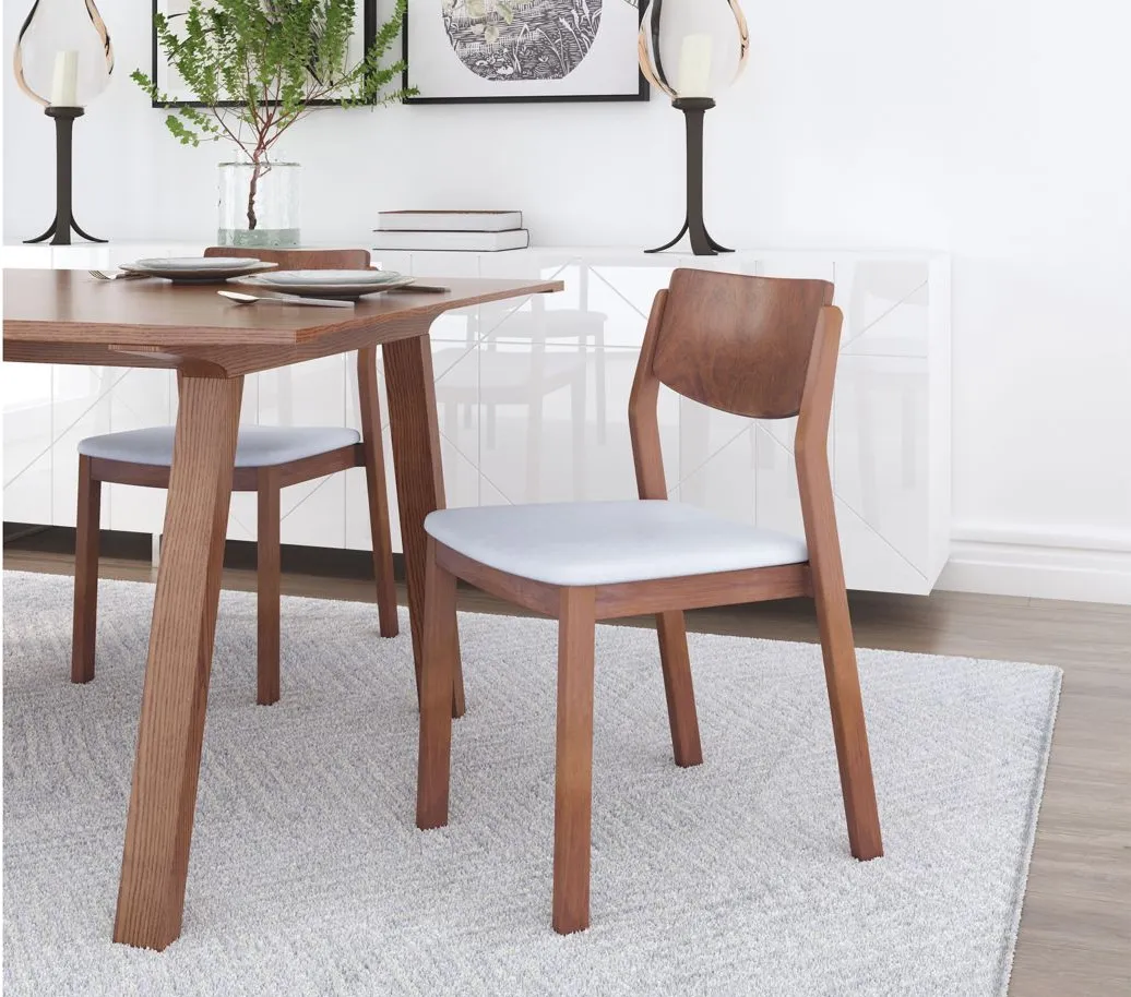 Desdamona Dining Chair (Set of 2) in Light Gray, Walnut by Zuo Modern