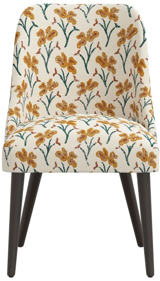 Kintra Upholstered Dining Chair in Vanves Floral Ochre Teal by Skyline